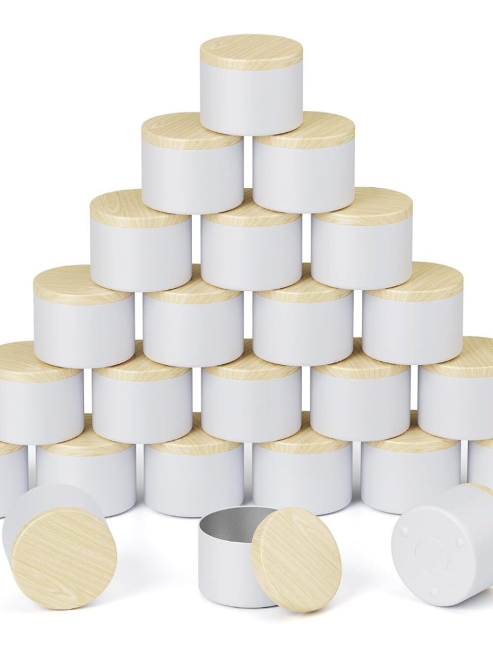 24 Pcs Set Of 8oz Matte White Wood Grain Covered Empty Candle Tin Cans